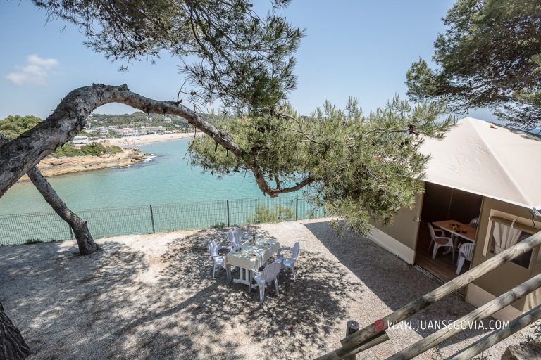 Bungalow con pinos y vistas del camping Torre de la Mora en Taragona