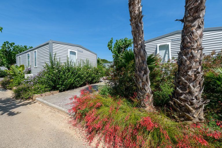 Jardines y bungalows en el camping Vendrell Platja