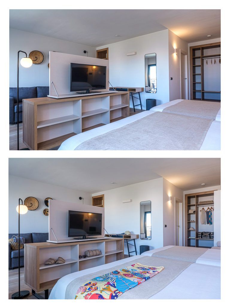 Fotografia de Juan Segovia de habitación de Hotel con y sin estilismo