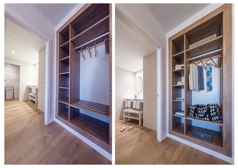 Fotografia de vestidor de Hotel con y sin estilismo